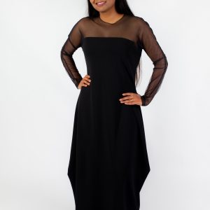 SUSAN - long dress mesh upper section with long mesh sleeves - office dress