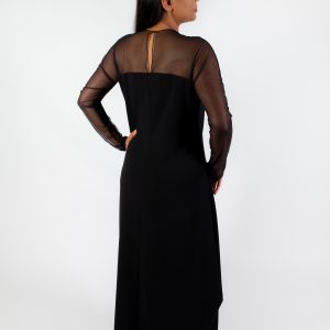 SUSAN - long dress mesh upper section with long mesh sleeves - office dress