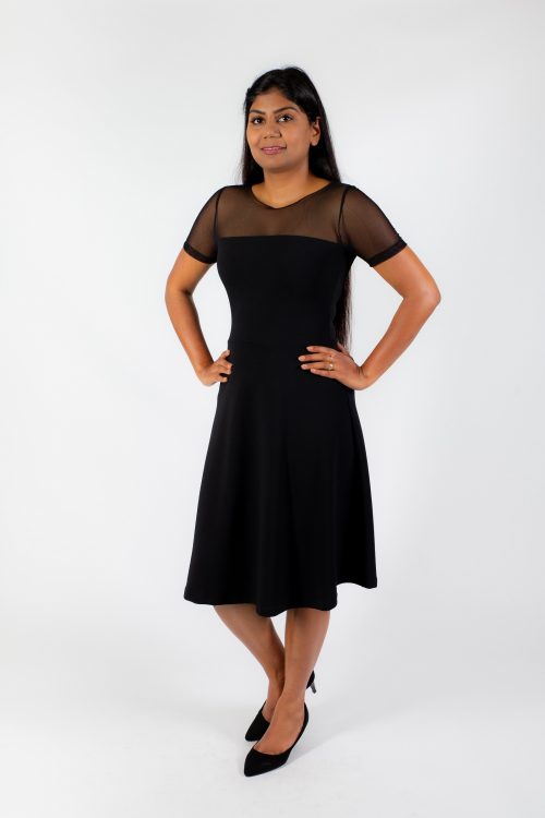 LUNA - A-line dress with mesh top section and short sleeves - office dress