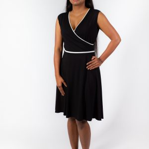 ELENA - sleeveless V-neck wrap dress with white decoration - office dress