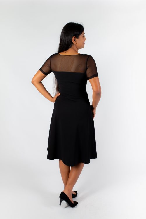 LUNA - A-line dress with mesh top section and short sleeves - office dress